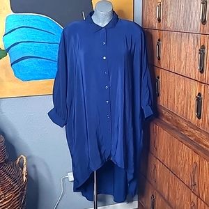Womens Button Down Tunic Shirt Dubgee Navy Size 1X